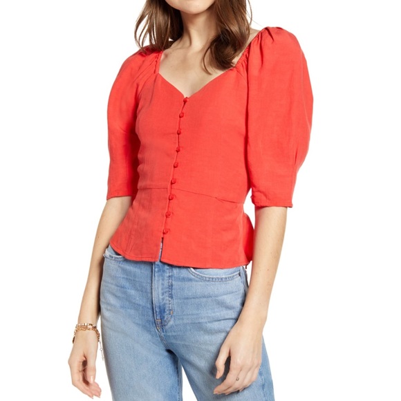 Something Navy Tops - NWT Something Navy Button Down Puffer Sleeve Top